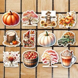 Fall Autumn Sticker Pack of 12 Vinyl Stickers Waterproof Die Cut Sticker Set